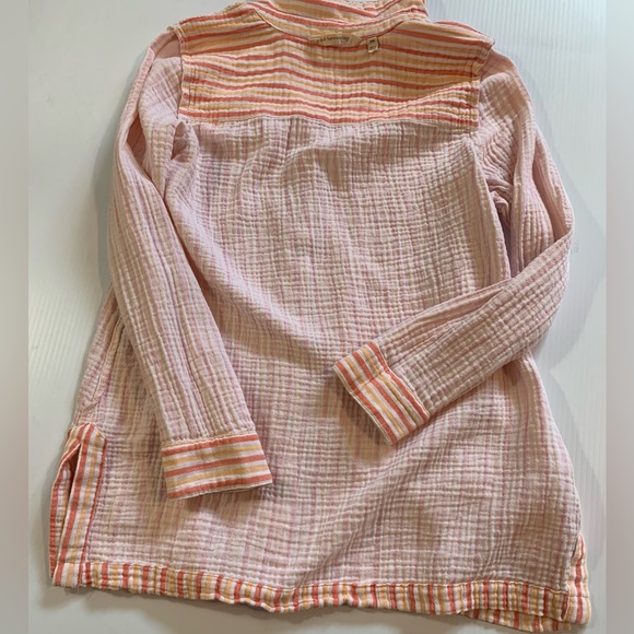 Soft Surroundings PETITE MEDIUM Escambia Gauze Shirt  Peach Orange White Stripe - Picture 4 of 14